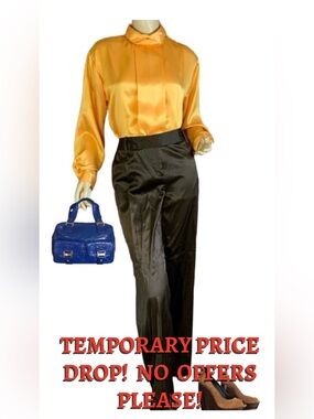 VINTAGE 1980'S GOLDEN YELLOW SATIN COLLECTIBLES BY MARC DANIEL BLOUSE (9/10)